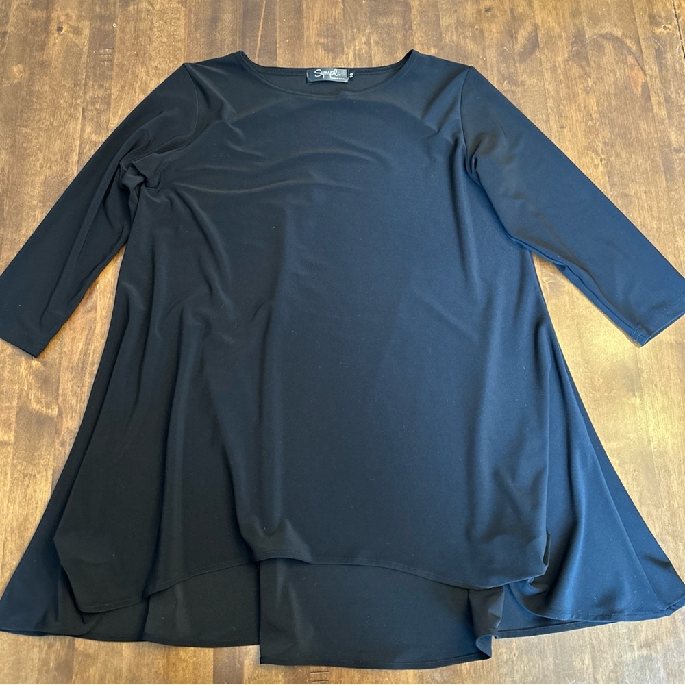 Sympli Black Stretch Jersey Knit Asymmetric Hem Tunic Top Size 10 Layering 🖤
